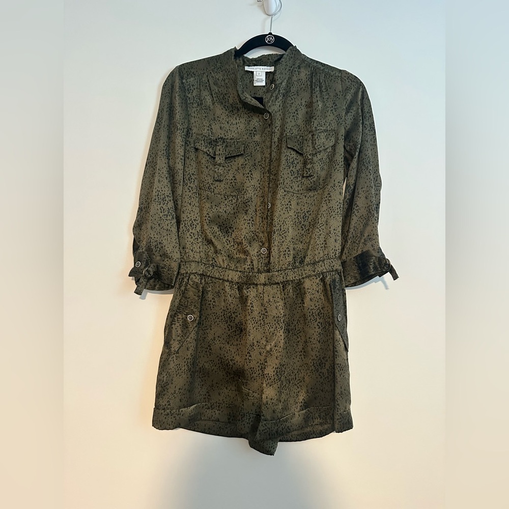 charlotte ronson green animal print romper